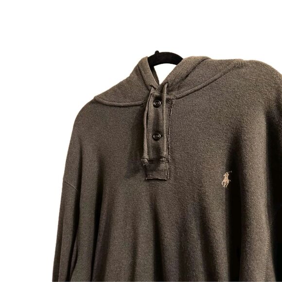 Ralph Lauren Vtg Sweater Henley SZ XL Hooded Hand Pockets Old Money Olive Green - Picture 10 of 11